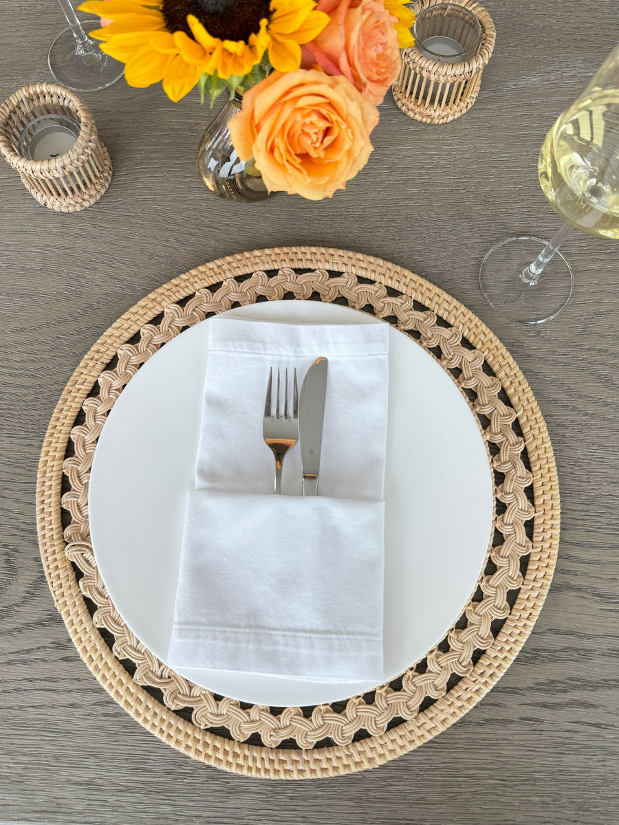 Round 15 in. Rattan Decorative Placemats (Set of 2 pc) with Braided Edge, Natural Color