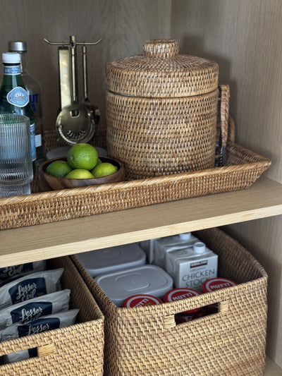 La Jolla Rattan Ice Bucket with Ice Tongs, Honey Brown