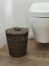 La Jolla Rattan Round Waste Basket with Plastic Insert & Lid. Small