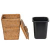 La Jolla Rattan Square Paper Waste Basket and Trash Bin with Lid and Plastic Insert