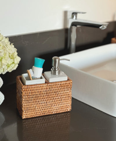 La Jolla Rattan Soap Dispenser and Tumbler and Tootbrush Holder Set