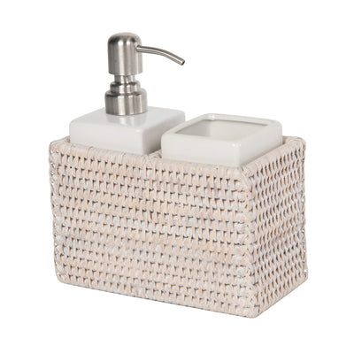 La Jolla Rattan Soap Dispenser and Tumbler and Tootbrush Holder Set