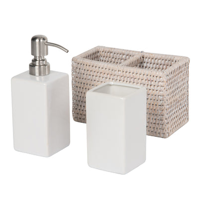 La Jolla Rattan Soap Dispenser and Tumbler and Tootbrush Holder Set