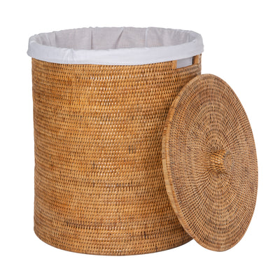 La Jolla Round Rattan Clothes Hamper & Laundry Basket with  Liner and Lid, 1 Large Load