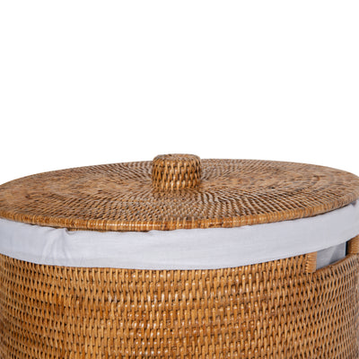 La Jolla Round Rattan Clothes Hamper & Laundry Basket with  Liner and Lid, 1 Large Load