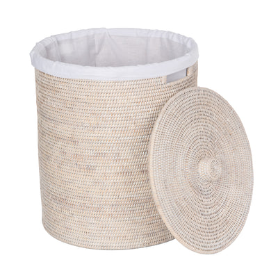 La Jolla Round Rattan Clothes Hamper & Laundry Basket with  Liner and Lid, 1 Large Load