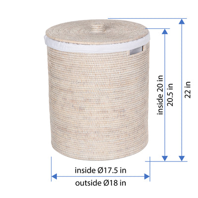 La Jolla Round Rattan Clothes Hamper & Laundry Basket with  Liner and Lid, 1 Large Load