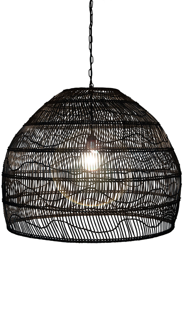 Luhu Open Weave Cane Rib Bell Pendant Lamp, Extra Large, Black