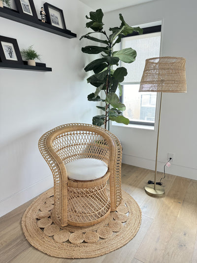 Luhu Open Weave Cane Rib Floor Lamp - Natural Shade with Brass Colored Stand