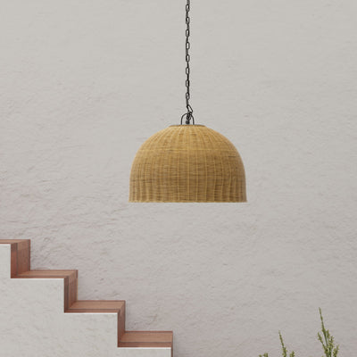 All Weather Wicker Outdoor Dome Pendant Lamp, Brown