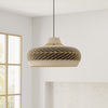 Wicker and Polyrattan Saucer Shaped Arrow Pendant Lamp, White & Black, Diam 24 Inches