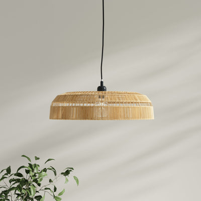 Round Open Weave 20 in. Basket Pendant Lamp in Paper Rope, Natural