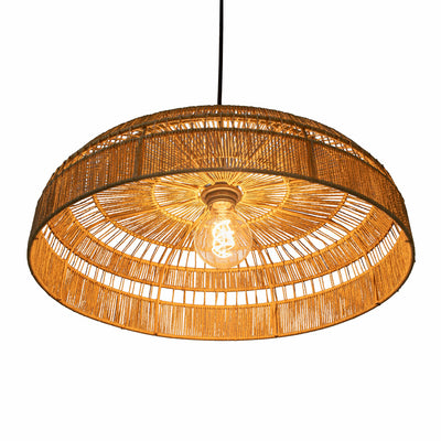 Round Open Weave 20 in. Basket Pendant Lamp in Paper Rope, Natural