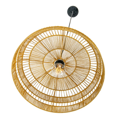 Round Open Weave 20 in. Basket Pendant Lamp in Paper Rope, Natural