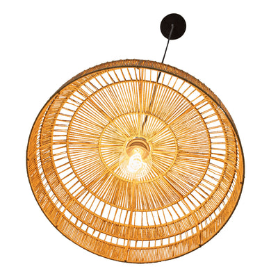 Round Open Weave 20 in. Basket Pendant Lamp in Paper Rope, Natural