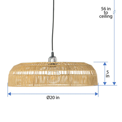 Round Open Weave 20 in. Basket Pendant Lamp in Paper Rope, Natural