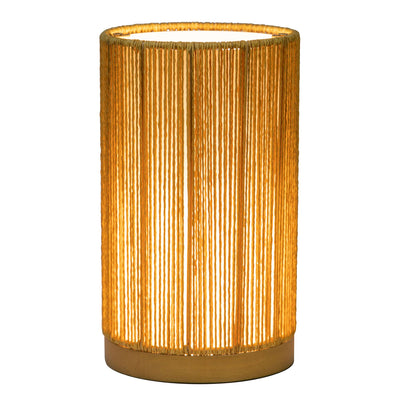 Paper Rope Indoor & Covered Patio Rechargeable LED Drum Table Lamp, Natural Color