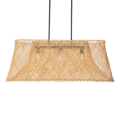 Cane Rib Webbing Oblong Dining Table - Kitchen Island Pendant Lamp, Natural with Black Matte Hardware