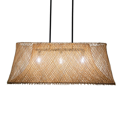 Cane Rib Webbing Oblong Dining Table - Kitchen Island Pendant Lamp, Natural with Black Matte Hardware