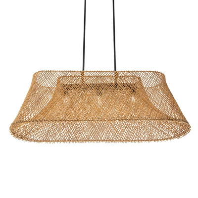 Cane Rib Webbing Oblong Dining Table - Kitchen Island Pendant Lamp, Natural with Black Matte Hardware