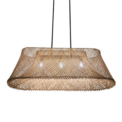 Cane Rib Webbing Oblong Dining Table - Kitchen Island Pendant Lamp, Natural with Black Matte Hardware