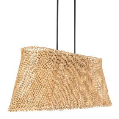 Cane Rib Webbing Oblong Dining Table - Kitchen Island Pendant Lamp, Natural with Black Matte Hardware