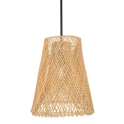 Cane Rib Webbing Oblong Dining Table - Kitchen Island Pendant Lamp, Natural with Black Matte Hardware