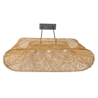 Cane Rib Webbing Oblong Dining Table - Kitchen Island Pendant Lamp, Natural with Black Matte Hardware