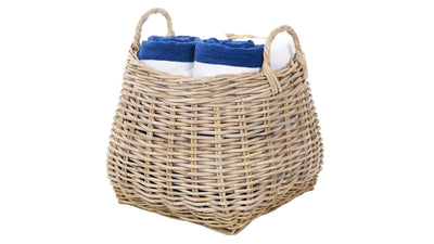 Kobo Round Rattan Belly Basket with Ear Handles, Gray-Brown