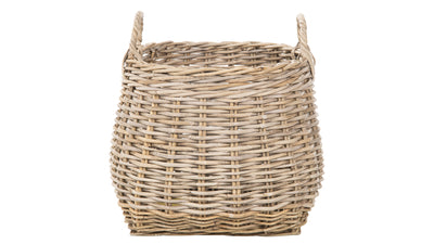 Kobo Round Rattan Belly Basket with Ear Handles, Gray-Brown