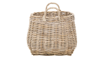 Kobo Round Rattan Belly Basket with Ear Handles, Gray-Brown