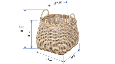 Kobo Round Rattan Belly Basket with Ear Handles, Gray-Brown