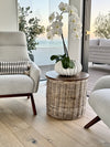 Kouboo Round Rattan Storage Basket with Wood Lid - Side or End Table with Hidden Storage