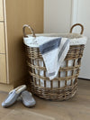 Kobo Round Rattan Storage and Laundry Basket with Liner and Handles - Removable and Washable Liner