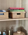 Loma Rectangular Rattan Storage Box and Decorative Shelf Storage Basket with Lid