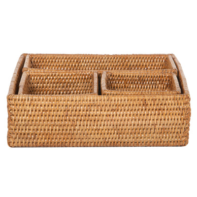 La Jolla Rattan 4-Piece Nesting Desk, Drawer, Shelf & Cabinet Tray Organizer