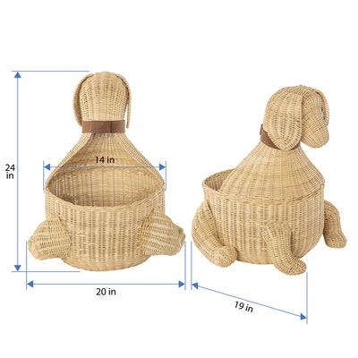 Wicker Dog Decorative Storage and Toy Basket, Natural