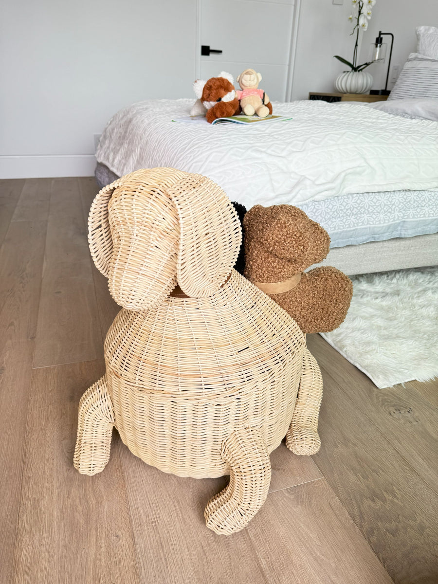 Wicker Dog Decorative Storage and Toy Basket, Natural