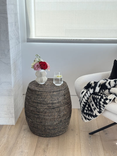 La Jolla Round Rattan Stool and Side Table