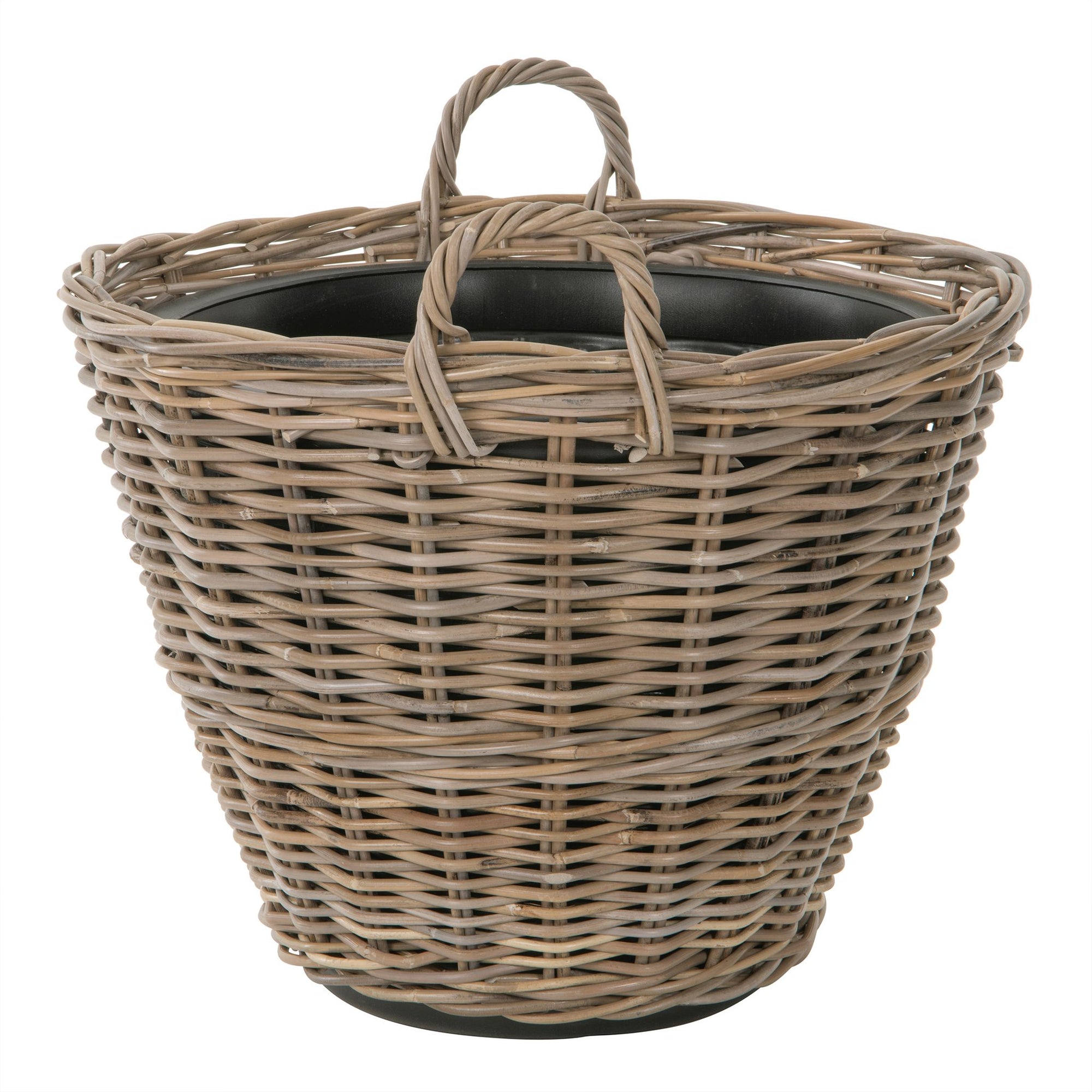 Rattan Kobo Indoor & Outdoor Planter Basket with Ear Handles & Plastic