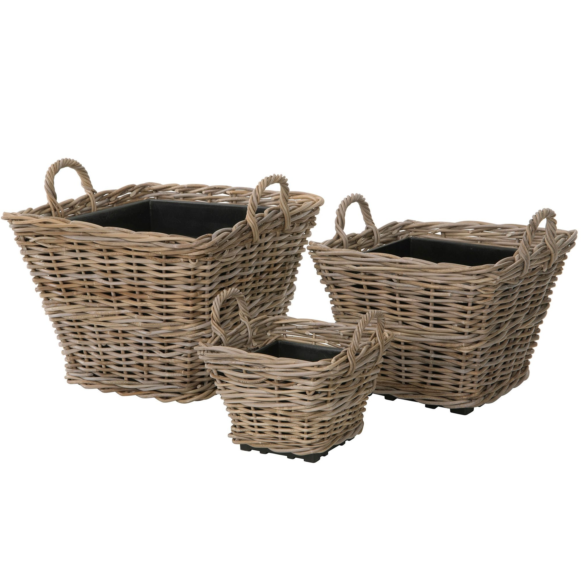 Rattan Kobo Indoor & Outdoor Square Planter Basket with Ear Handles &