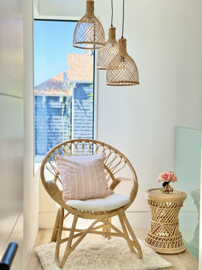 Peacock Rattan Side Table with Glass Top