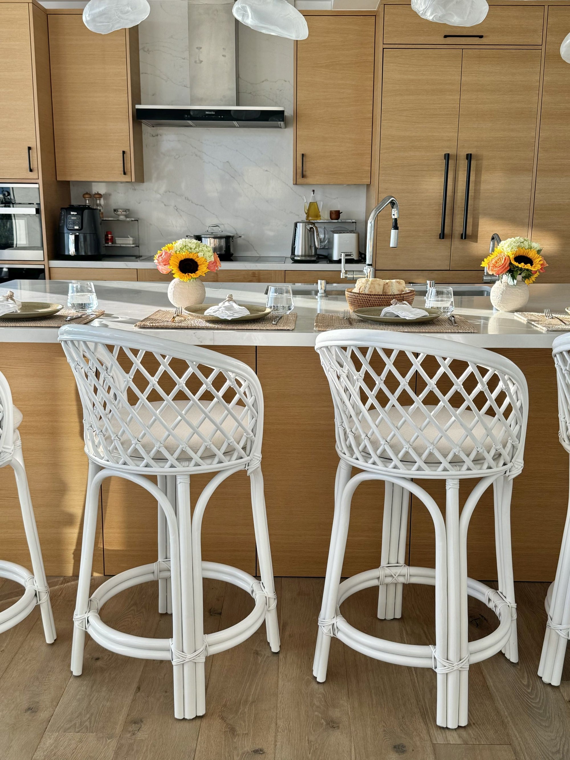 Rattan Criss Cross Counter Stool White