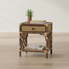 Rattan Chippendale Bedside Table, Antique Brown