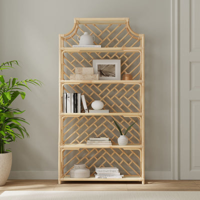 Rattan Chippendale Bookshelf, Natural