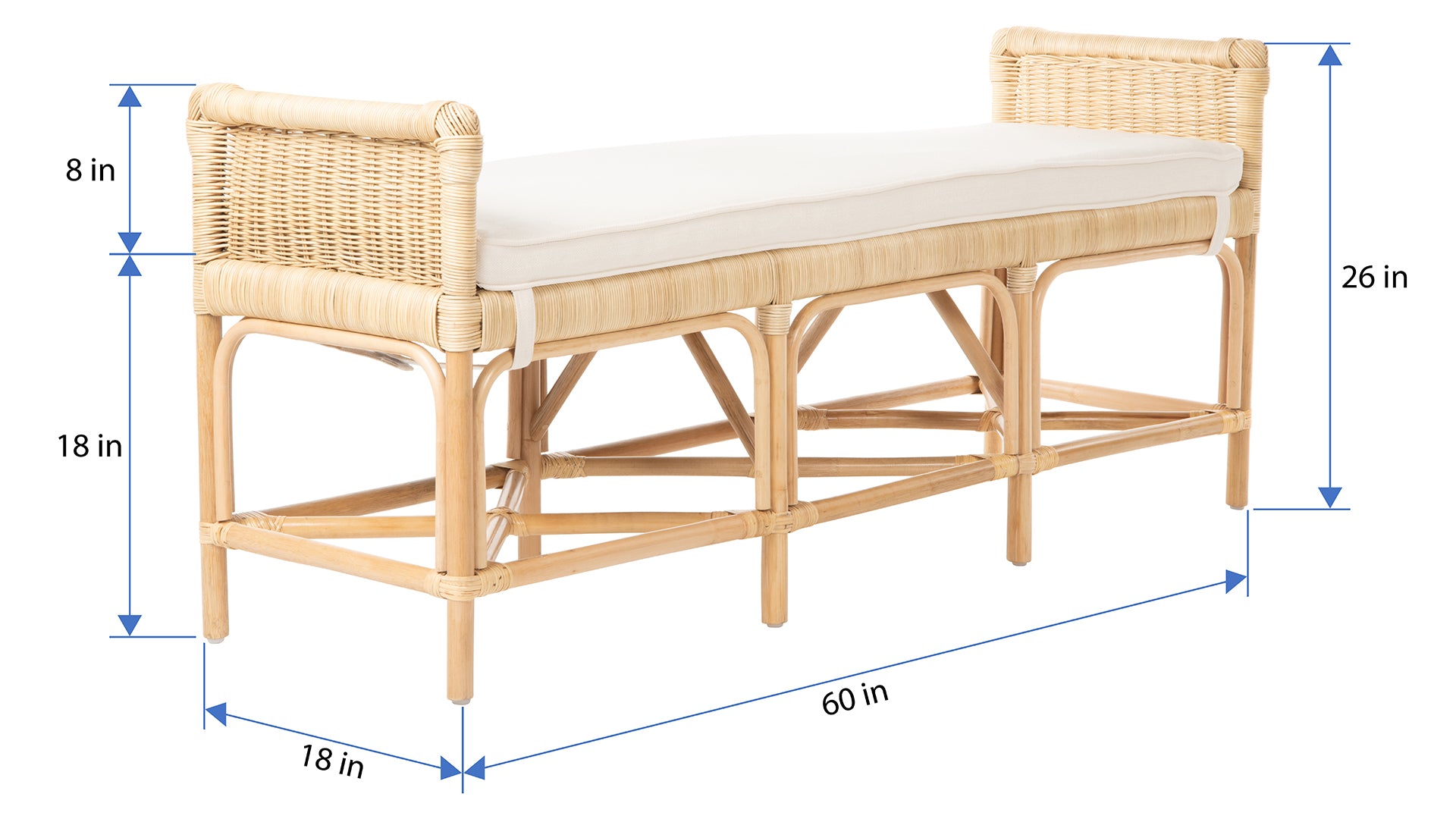 Rattan Sandbar Bench with Seat Cushion Natural