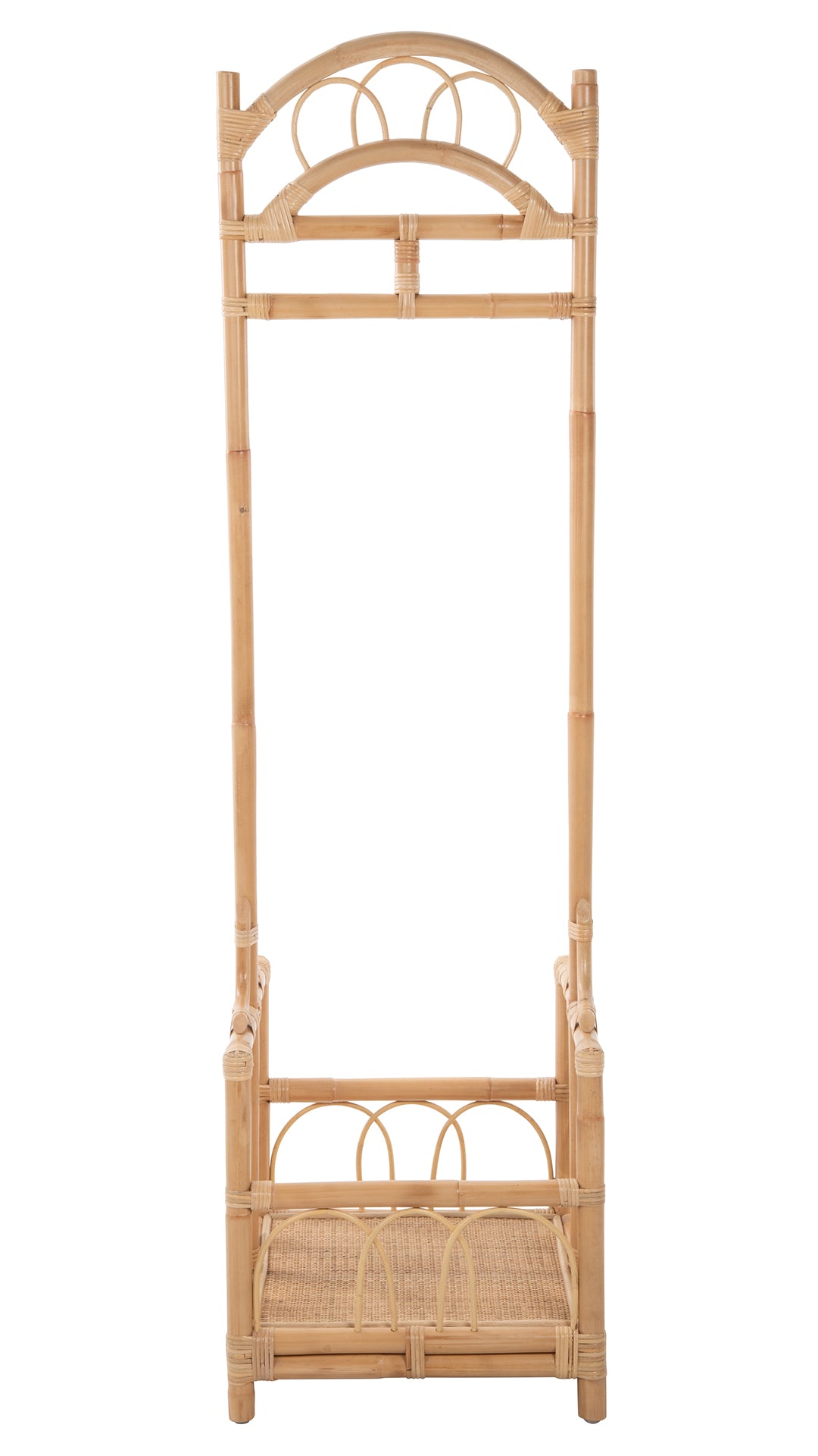 Rattan Freestanding Coat Rack with Shoe Shelf Natural