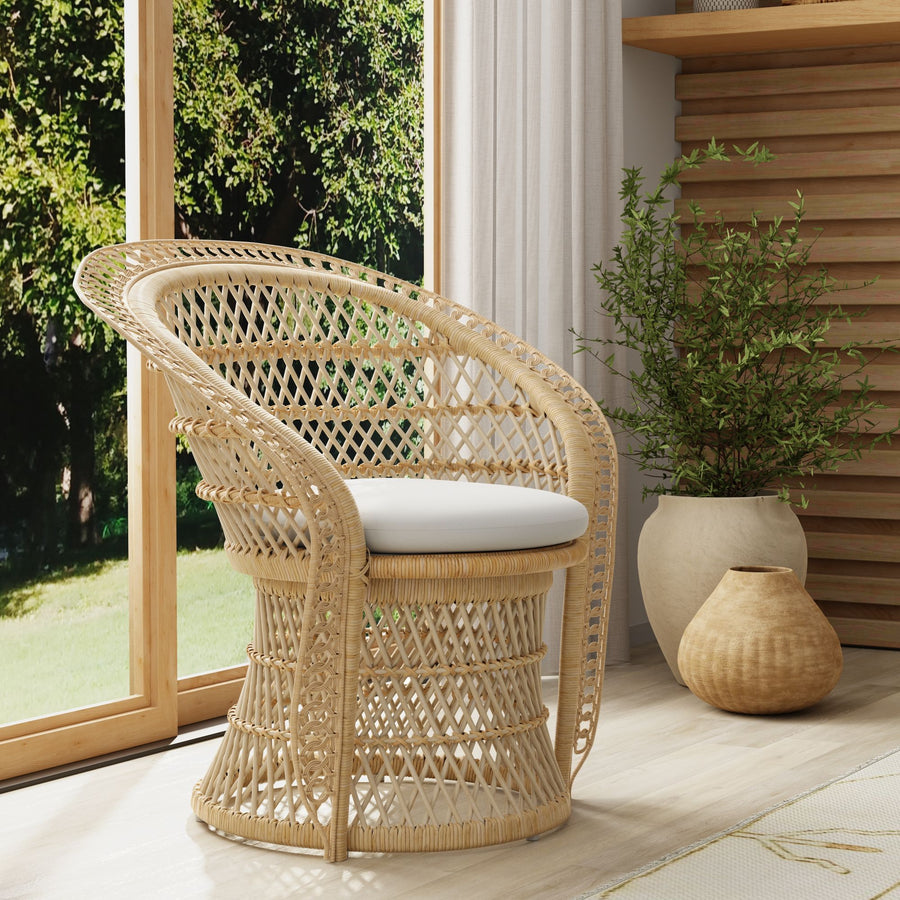 Peacock Rattan Dining Armchair or Lounge Chair, Natural