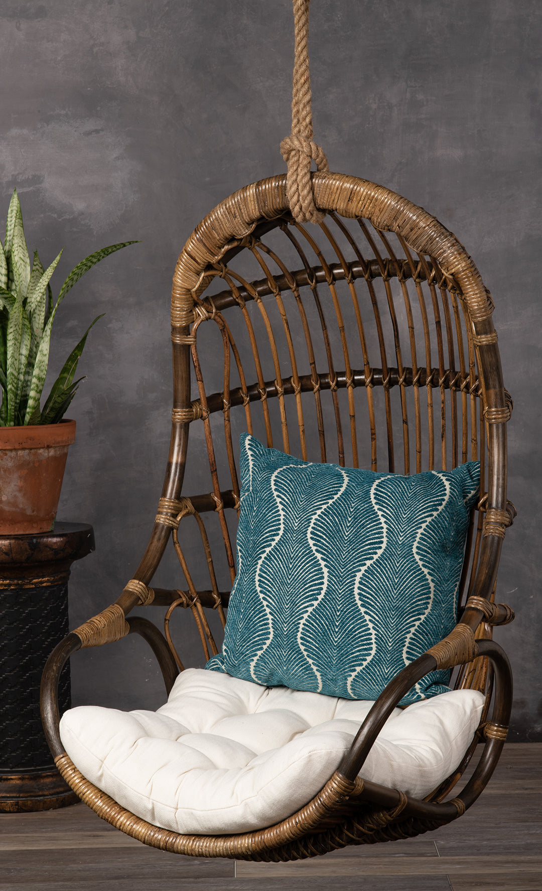 Hanging Rattan Swing Chair with Seat Cushion