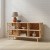 Chippendale Rattan Bookshelf & Console Table with 6 Slots for Storage - Freestanding Display Unit with Fixed Shelves